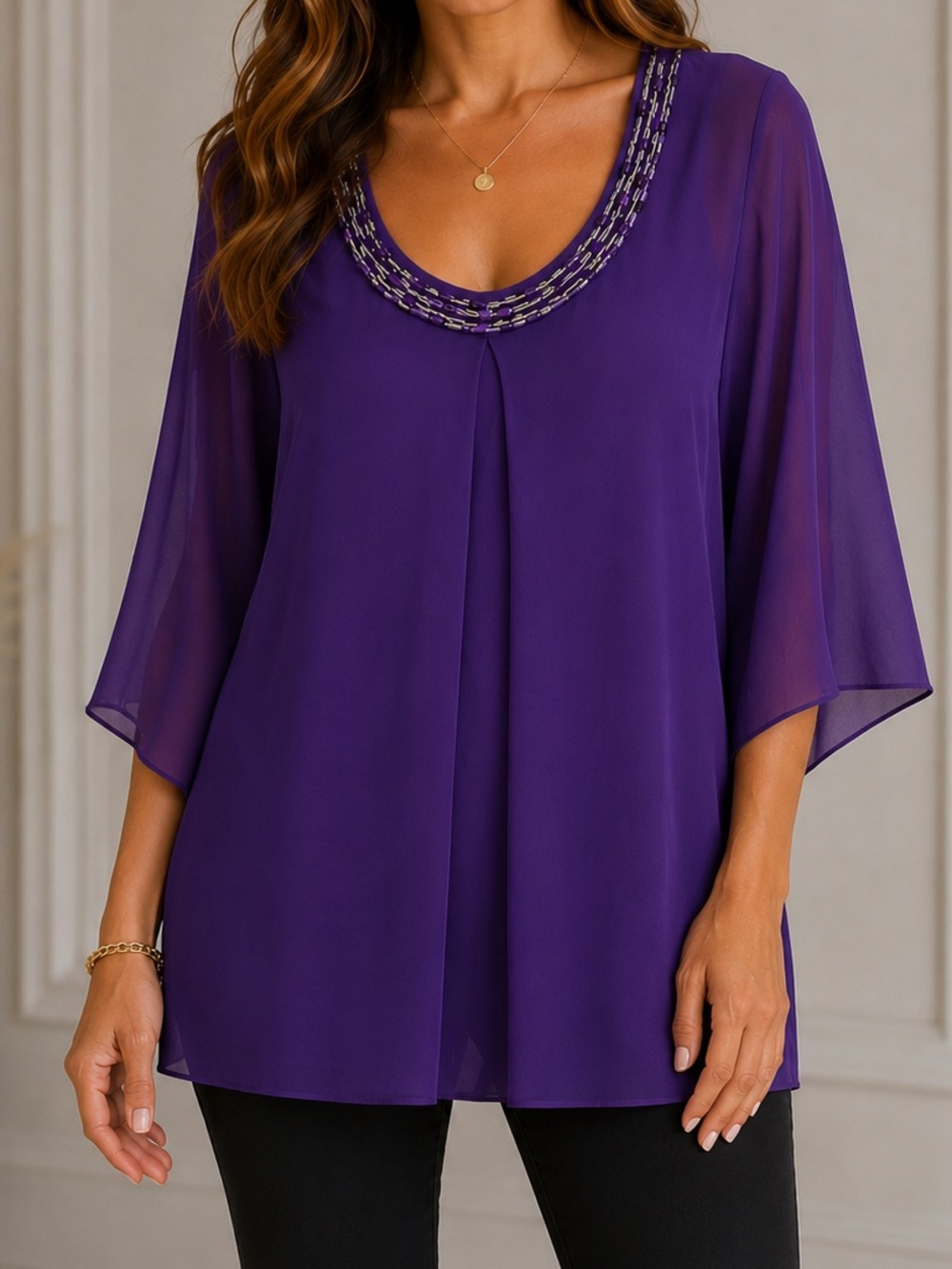 C.O.C. Purple‎ Beaded Tunic Top